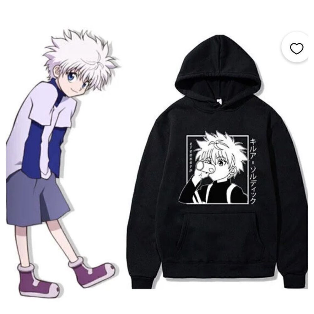 EUC Anime Hunter X Hoodie Killua Zoldyck Pullover Hooded Sweatshirt Black - Larg